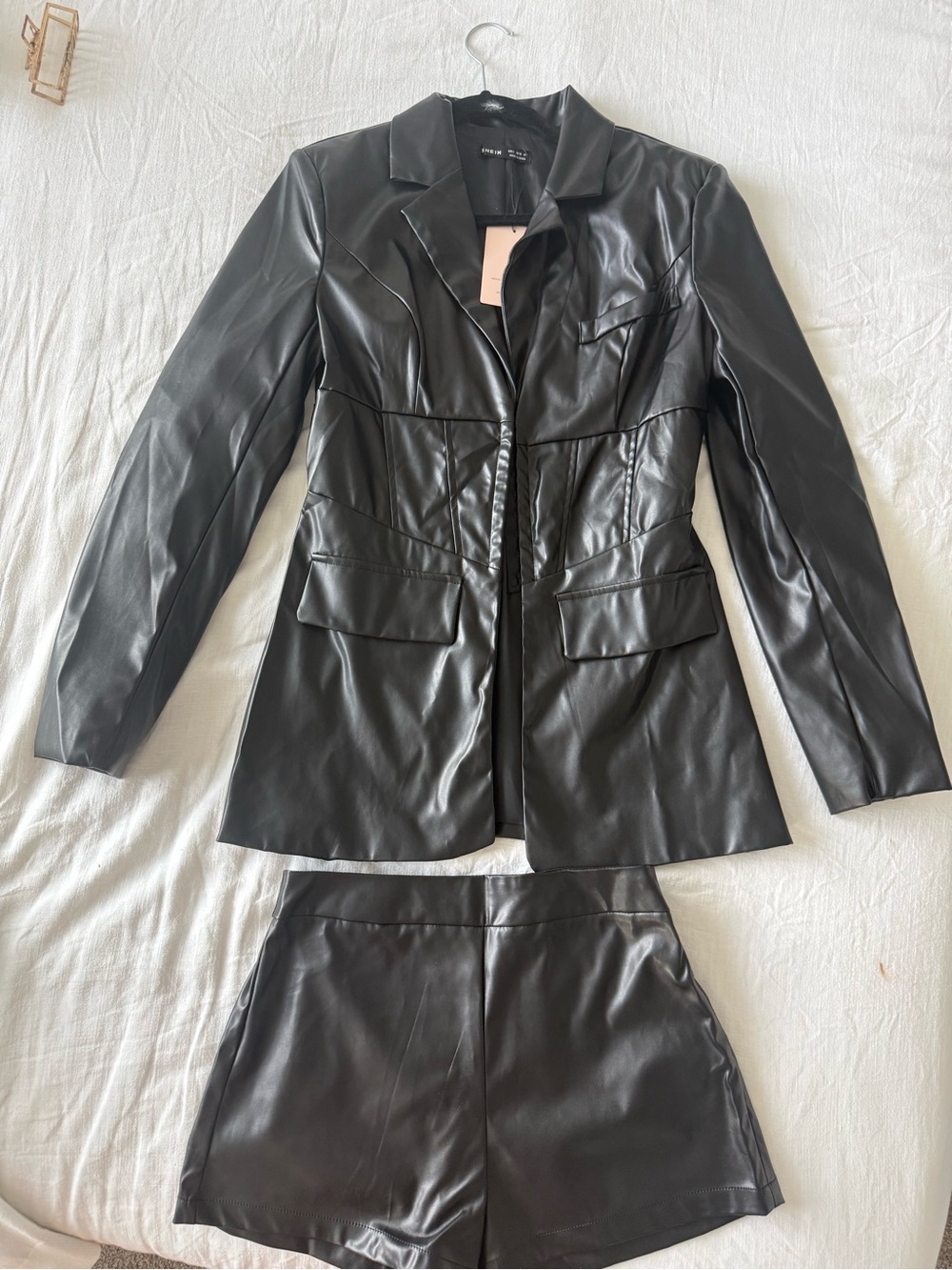 Faux leather blazer short set